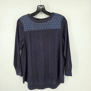 Madewell Women's Top Long Sleeve Navy Floral Print Button Cuff Small